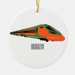 Bullet train cartoon illustration ceramic ornament