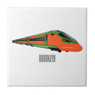 Bullet train cartoon illustration ceramic tile
