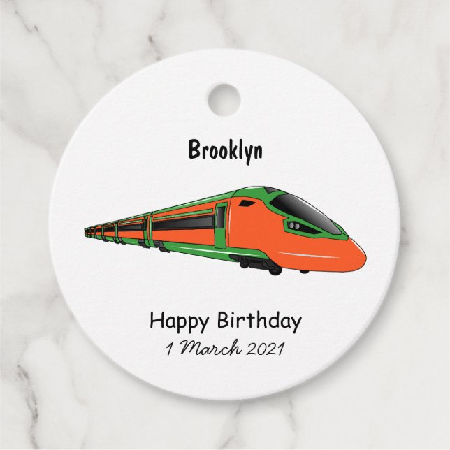 Bullet train cartoon illustration favour tags (Front)