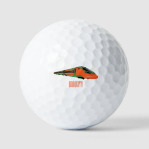 Bullet train cartoon illustration golf balls