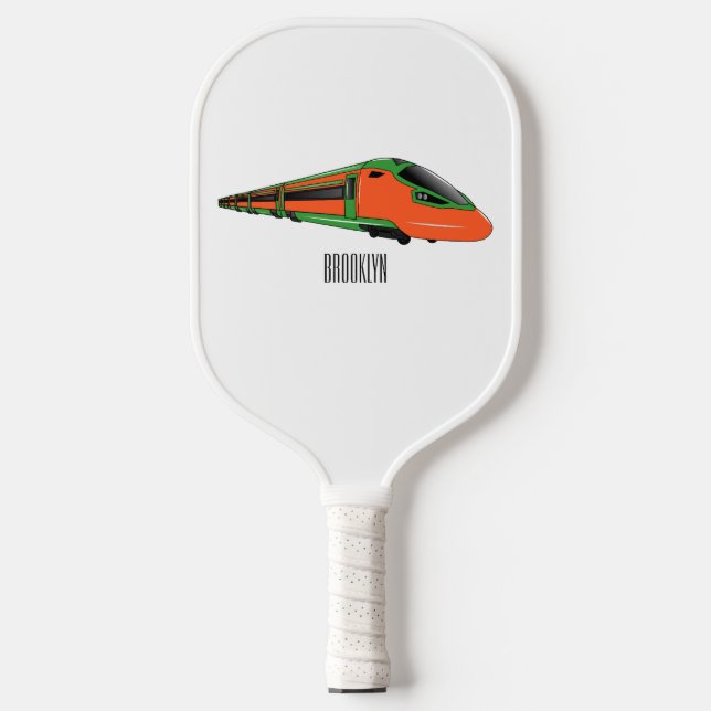 Bullet train cartoon illustration pickleball paddle (Front)