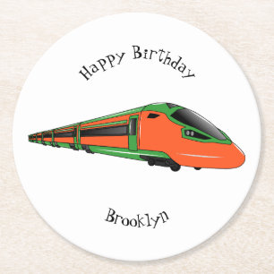 Bullet train cartoon illustration round paper coaster