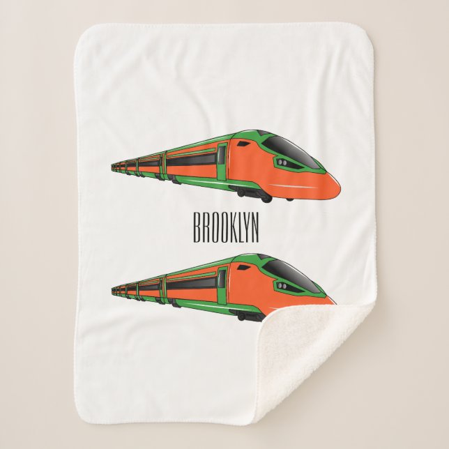 Bullet train cartoon illustration sherpa blanket (Front)