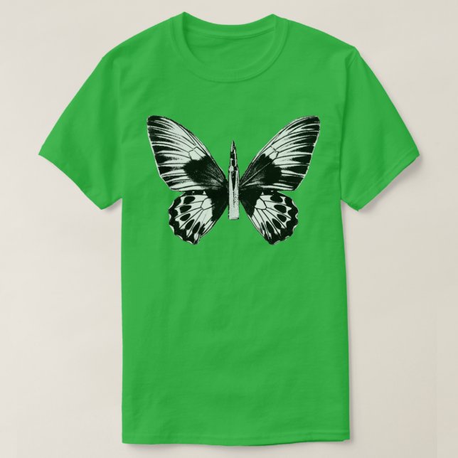 Bullet With Butterfly Wings Black And White T-Shirt (Design Front)