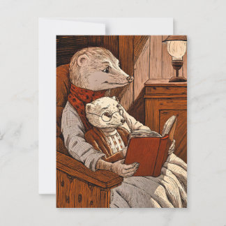 Bullets reading a book postcard