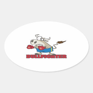 bullfighter funny boxer bull cartoon character oval sticker
