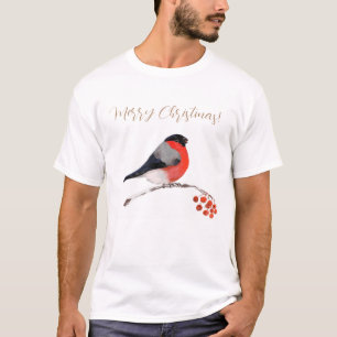 Bullfinch and red berries, Merry christmas T-Shirt