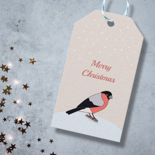 Bullfinch and Snow Merry Christmas Gift Tag