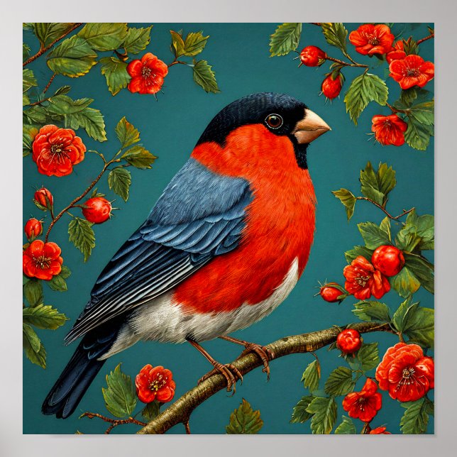 Bullfinch bird on a tree poster (Front)