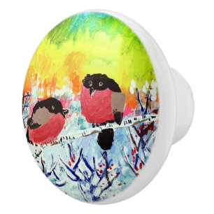 Bullfinch Birds Ceramic Knob