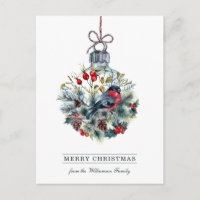 Bullfinch Glass Ball Christmas Postcard
