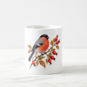 Bullfinch on a Rosehip Branch Coffee Mug