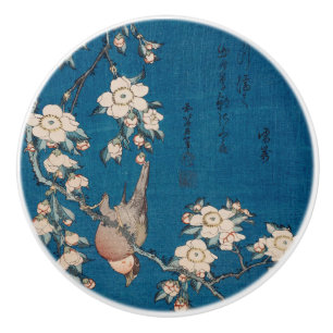 Bullfinch on a Weeping Cherry Branch by Hokusai Ceramic Knob