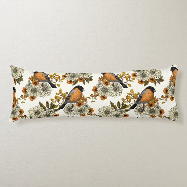 Bullfinch on autumn florals 2 body cushion (Front)
