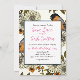 Bullfinch on autumn florals 2 invitation