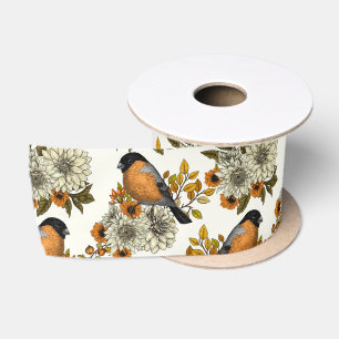 Bullfinch on autumn florals 2 satin ribbon