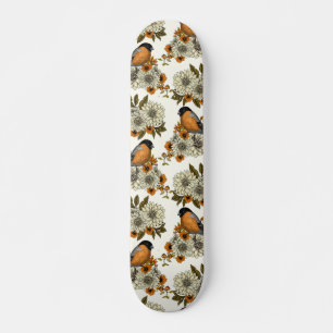 Bullfinch on autumn florals 2 skateboard