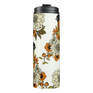 Bullfinch on autumn florals 2 thermal tumbler