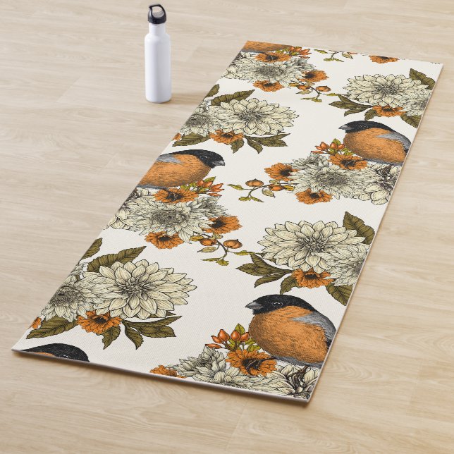 Bullfinch on autumn florals 2 yoga mat (In Situ)