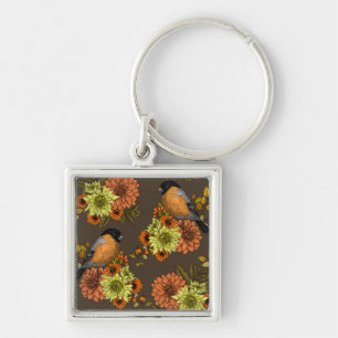 Bullfinch on autumn florals key ring