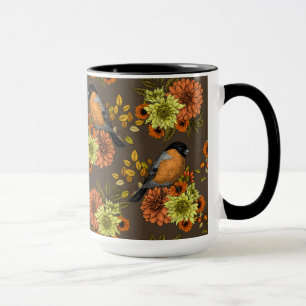 Bullfinch on autumn florals mug