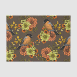 Bullfinch on autumn florals tissue paper