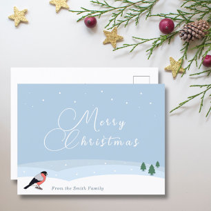 Bullfinch & Snowy Landscape Merry Christmas Card