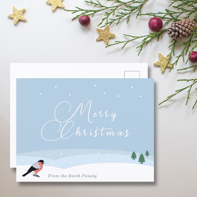 Bullfinch & Snowy Landscape Merry Christmas Card (Bullfinch & Snowy Landscape Merry Christmas Card - Front)