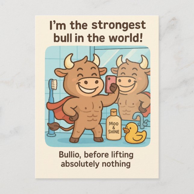Bullio® Before Lifting – Cartoon Gym Fun Postcard (Front)