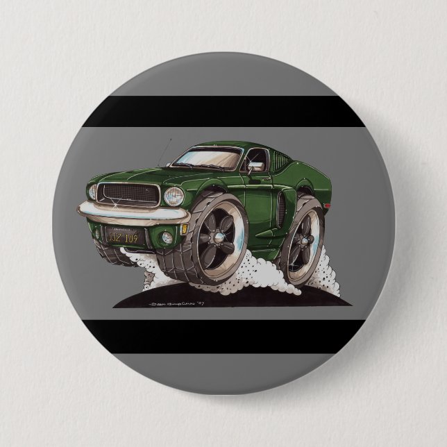 Bullitt Green Mustang Classic Movie Cartoon Car 7.5 Cm Round Badge (Front)