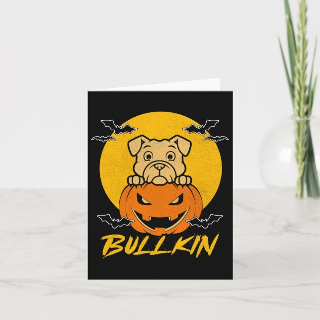 Bullkin Halloween Funny Bulldog Halloween Pumpkin  Card (Front)