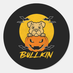 Bullkin Halloween Funny Bulldog Halloween Pumpkin  Classic Round Sticker