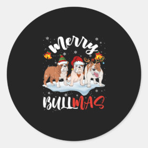 Bullmas Fun Santa Reindeer Elf Bulldog Christmas Classic Round Sticker