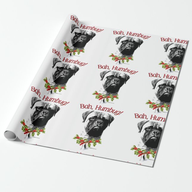 Bullmastiff Bah Humbug T-Shirt Wrapping Paper (Unrolled)