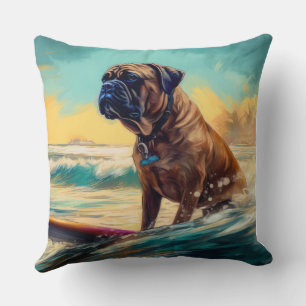 Bullmastiff Beach Surfing Painting Cushion