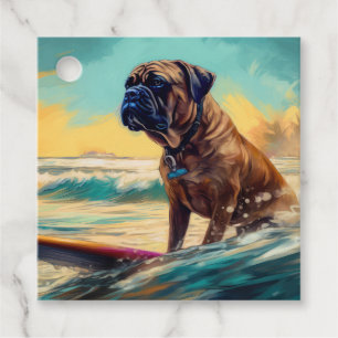 Bullmastiff Beach Surfing Painting Favour Tags