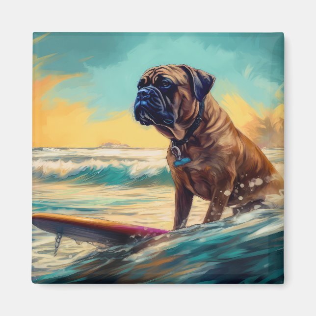 Bullmastiff Beach Surfing Painting  Magnet (Front)