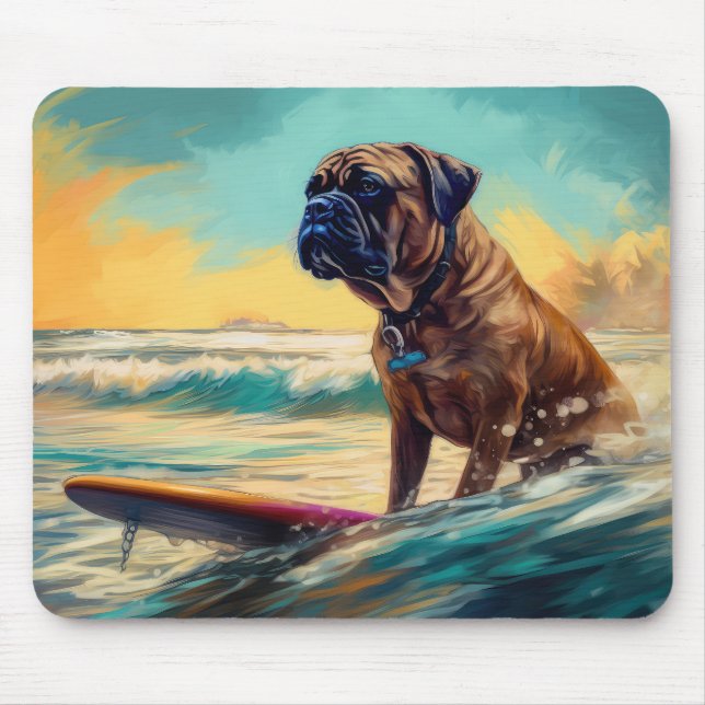 Bullmastiff Beach Surfing Painting  Mouse Pad (Front)