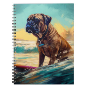 Bullmastiff Beach Surfing Painting Notebook