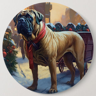 Bullmastiff Christmas Festive Season 6 Cm Round Badge
