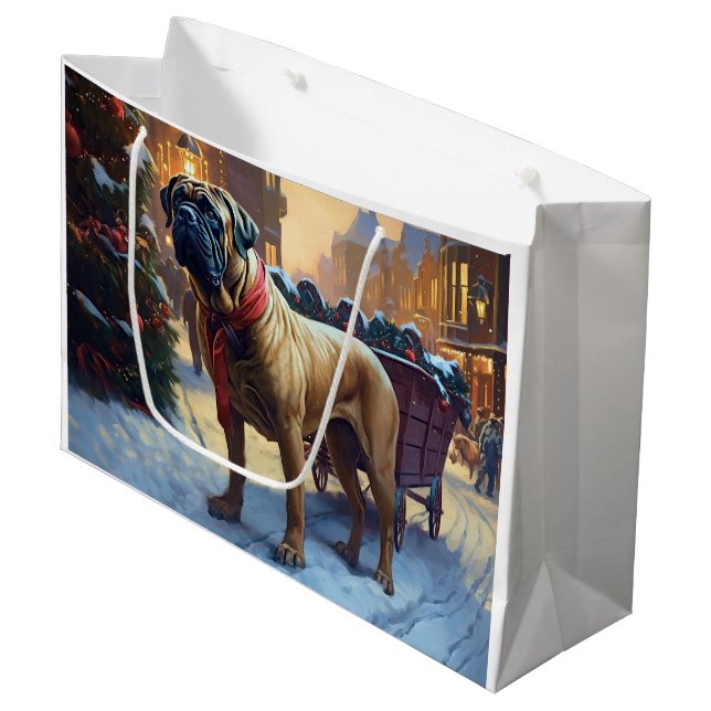 Bullmastiff Christmas Festive Season  Large Gift Bag (Front Angled)