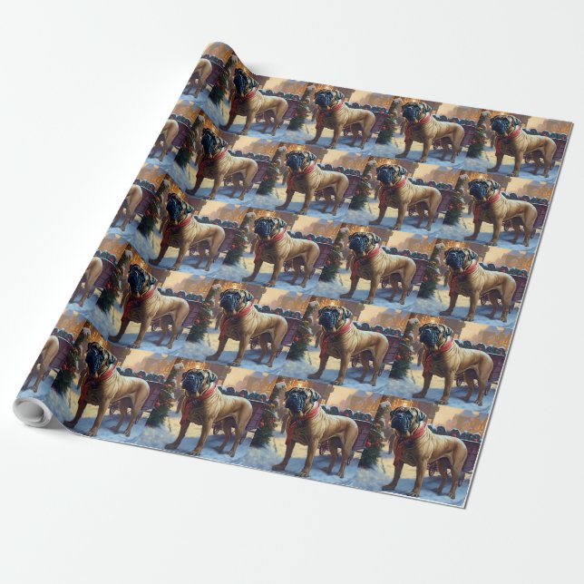 Bullmastiff Christmas Festive Season  Wrapping Paper (Unrolled)