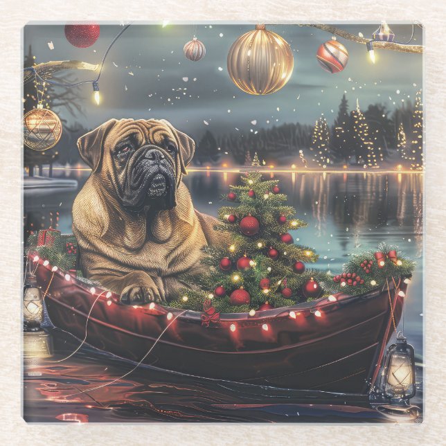 Bullmastiff Christmas Festive Voyage Glass Coaster (Front)