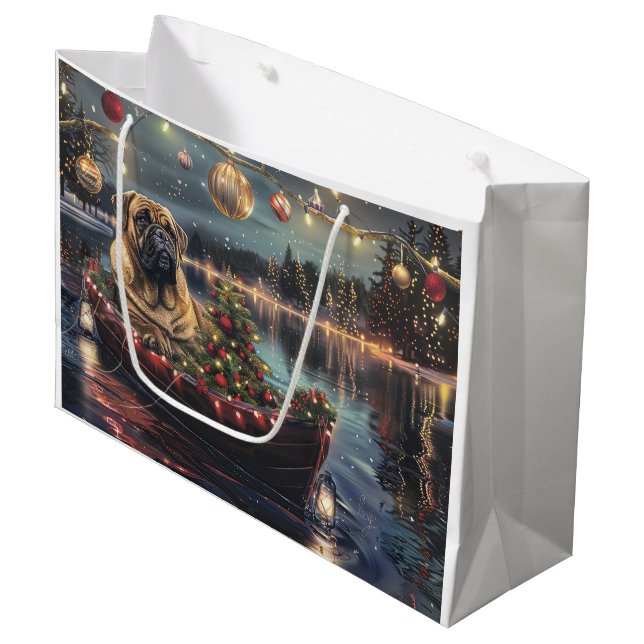 Bullmastiff Christmas Festive Voyage Large Gift Bag (Front Angled)