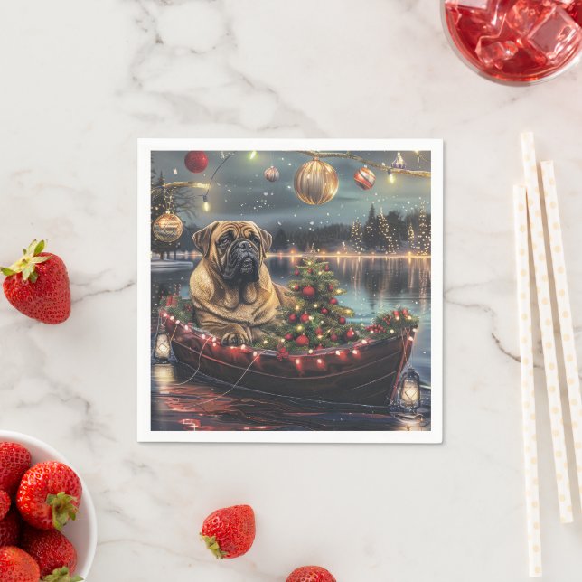 Bullmastiff Christmas Festive Voyage Napkin (Insitu)