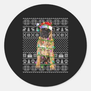 Bullmastiff Christmas Lights Ugly Sweater Funny Pe Classic Round Sticker