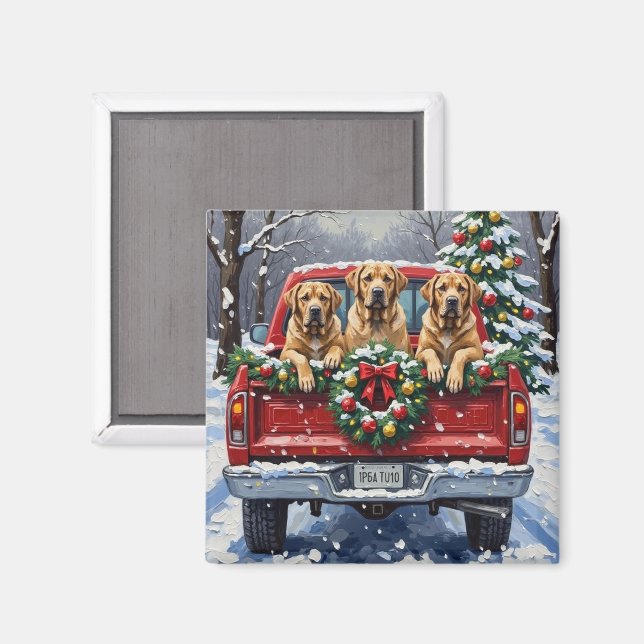 Bullmastiff Christmas Red Truck Holiday Magnet (Front/Back)