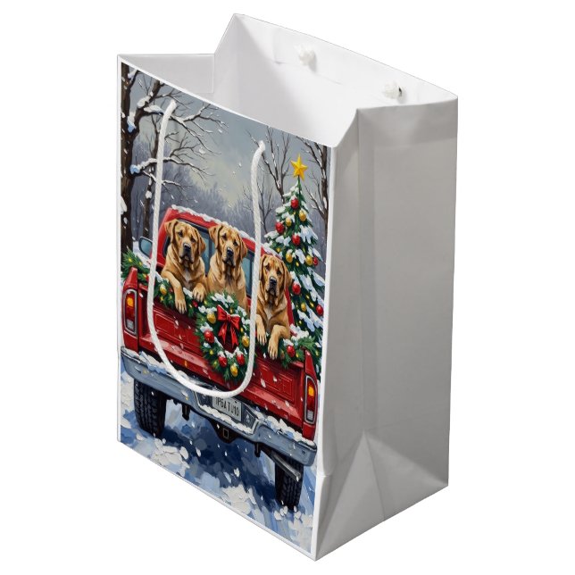 Bullmastiff Christmas Red Truck Holiday Medium Gift Bag (Front Angled)