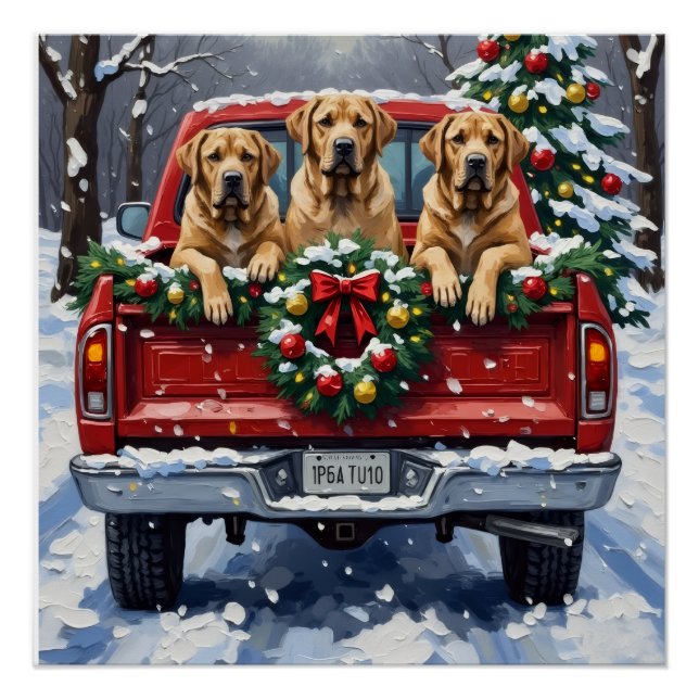 Bullmastiff Christmas Red Truck Holiday Poster (Front)