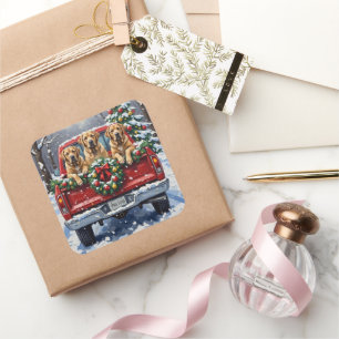 Bullmastiff Christmas Red Truck Holiday Square Sticker